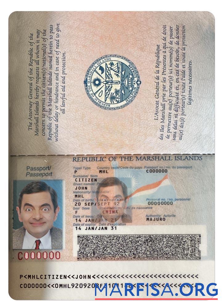 Downloadable Marshall islands passport real example